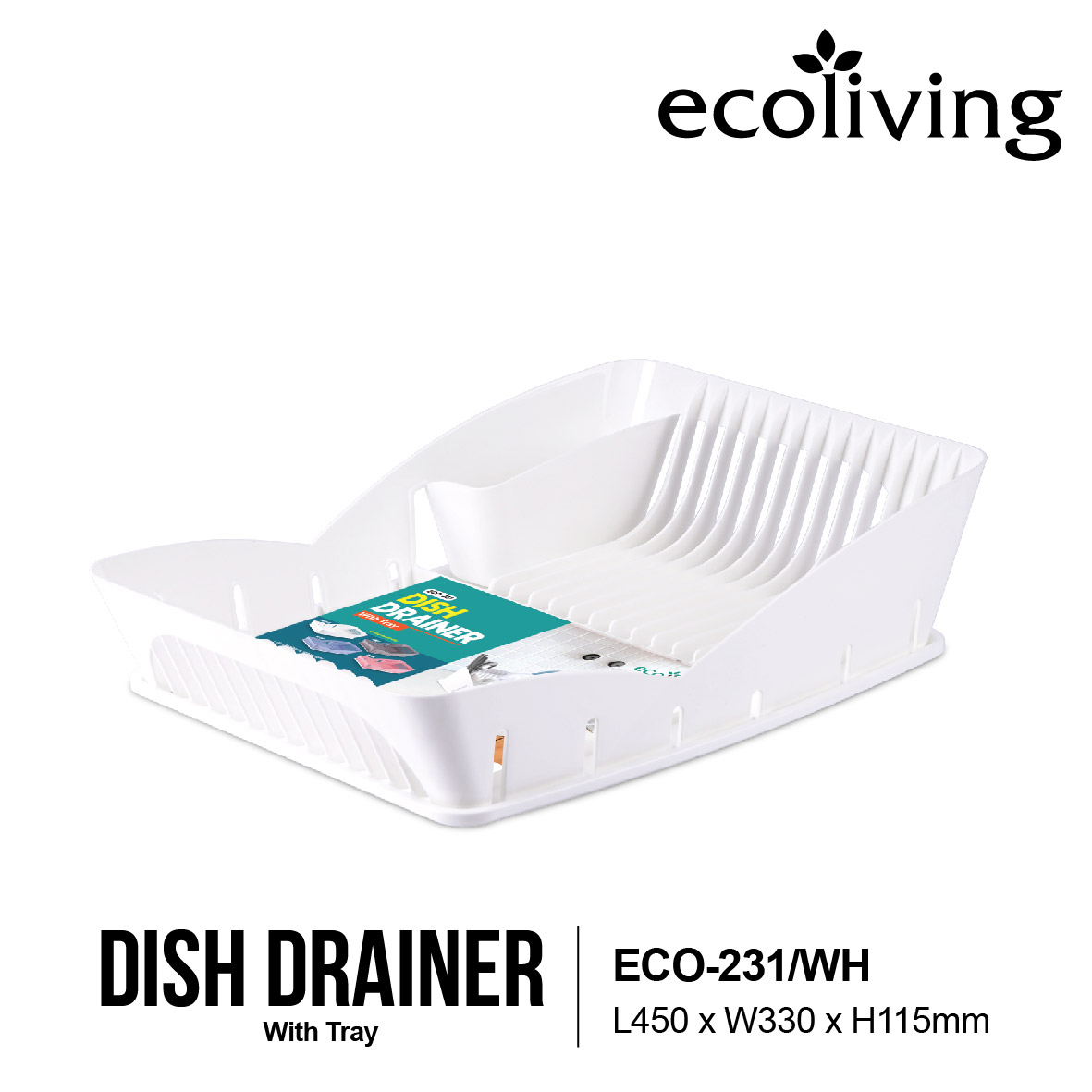 ECO LIVING Kitchen Dish Drainer With Tray, Disk Rack, Cup Drainer, Alat Dapur Rak Pinggan Mangkuk, ECO-231,GY,WH - Image 5