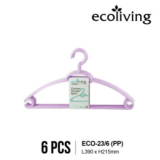 ECO LIVING 6 Pcs Twistable Head Clothes Hanger Set With 2 Side Hooks, Modern Design, Penyangkut Baju Plastik, ECO-23/6