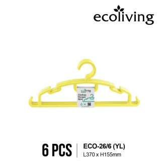 ECO LIVING 6Pcs Colourful Non-Slip Clothes Hanger W/2 Side Hooks,Space Saving Penyangkut Baju,ECO-26/6
