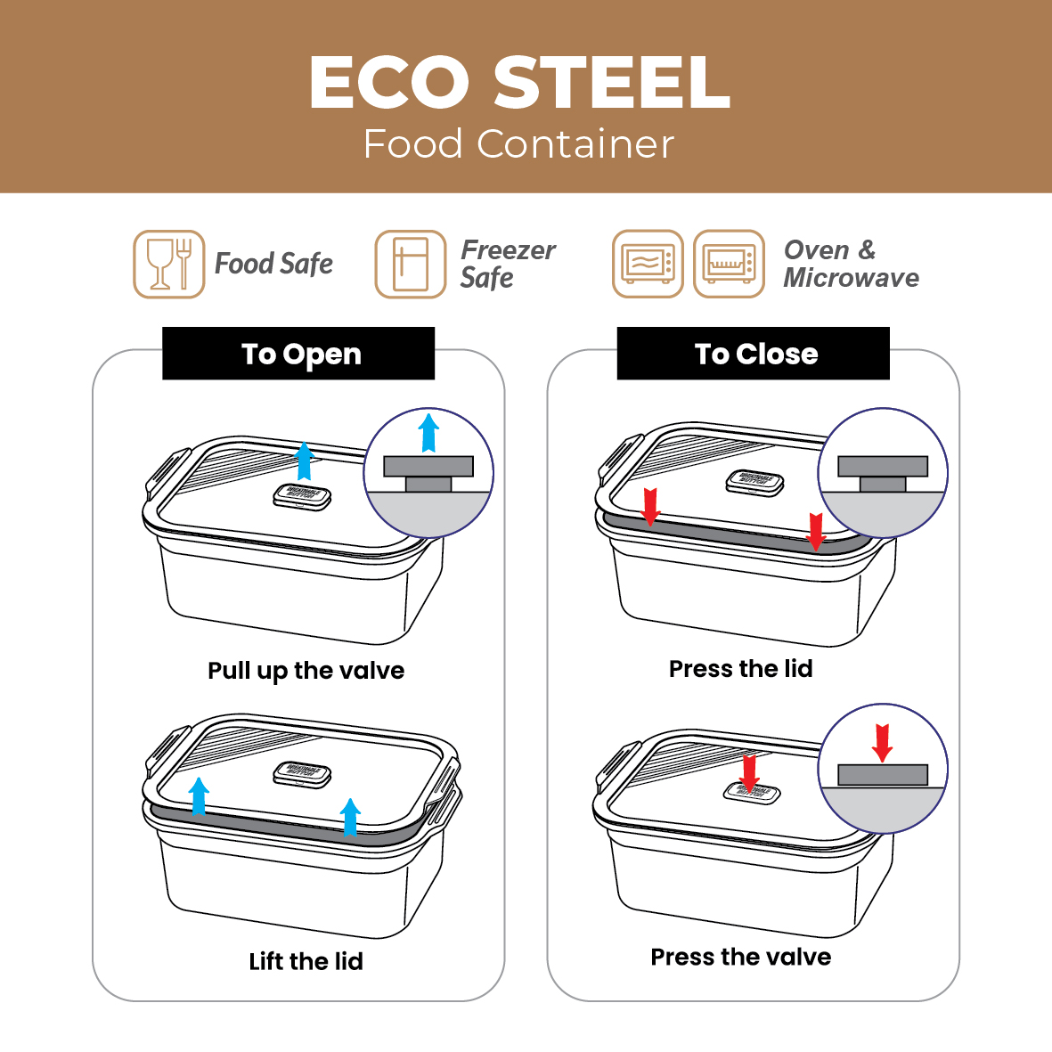 ECO LIVING 1600/2000ml ECO STEEL Airtight Stainless Steel Lunch Box With Handle, Bekas Makan, ECO-451, ECO-452 - Image 6