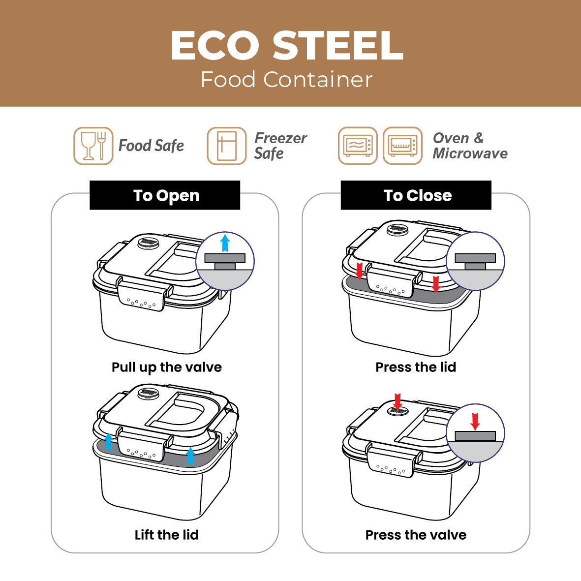 ECO LIVING 1600ml ECO STEEL Airtight Stainless Steel Lunch Box With Lock and Handle, Bekas Makan, ECO-455 - Image 5