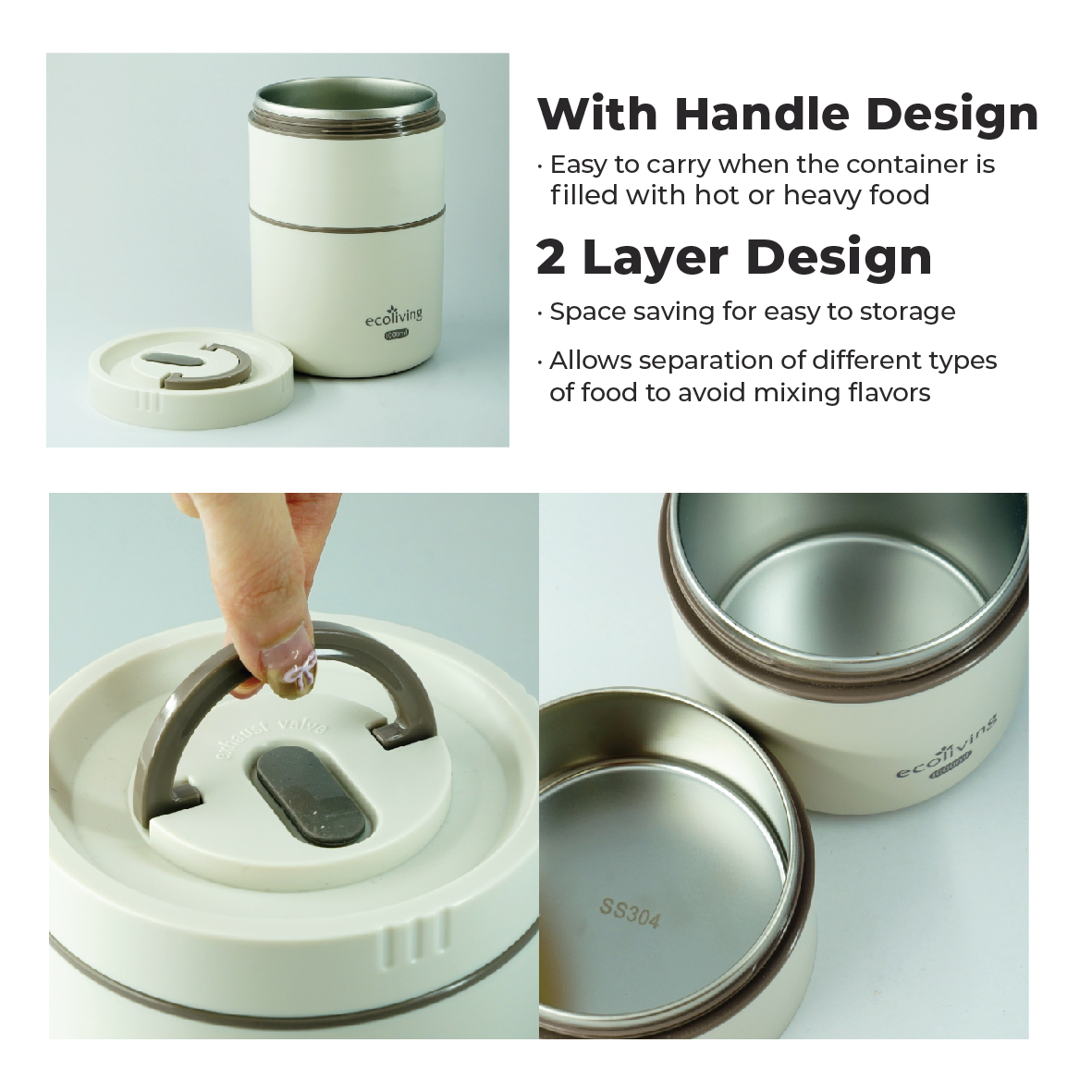 ECO LIVING 700/1000ml 1/2 Layer ECO BENTO Airtight Stainless Steel Lunch Box With Handle, Bekas Makan, ECO-466,ECO-467 - Image 5