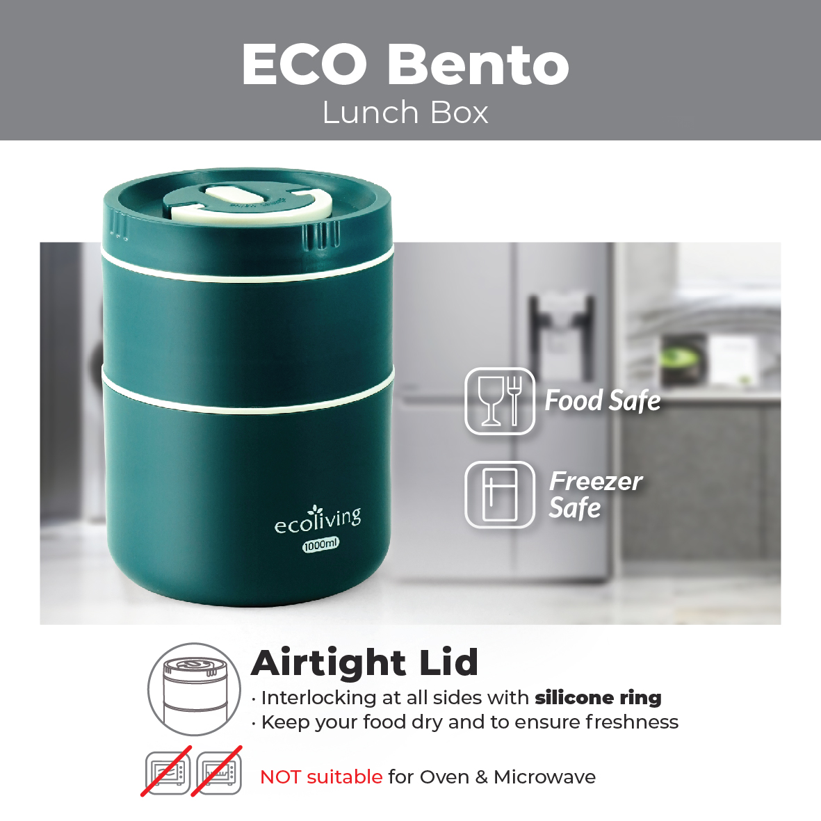 ECO LIVING 700/1000ml 1/2 Layer ECO BENTO Airtight Stainless Steel Lunch Box With Handle, Bekas Makan, ECO-466,ECO-467 - Image 4