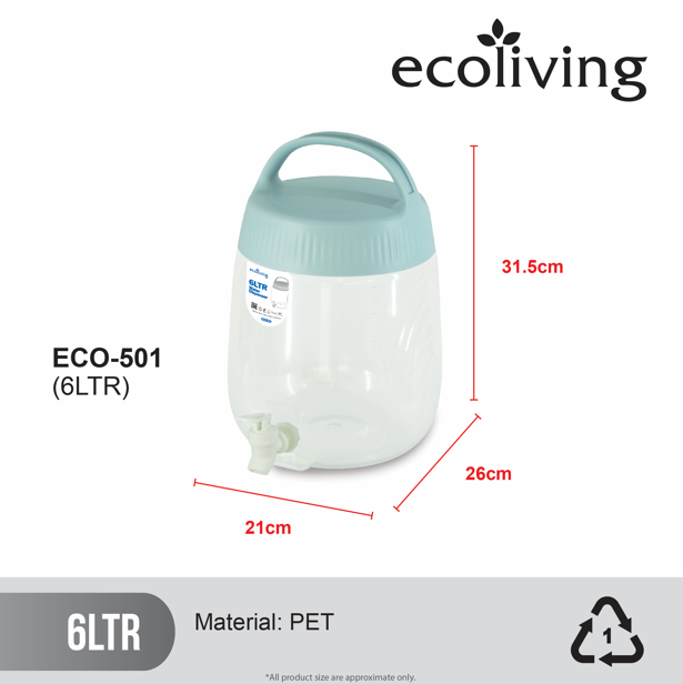 ECO LIVING 6Ltr Water & Juice & Detergent Storage Dispenser, Water Cooler, Drink Jar, Bekas Air Tong, ECO-501 - Image 2