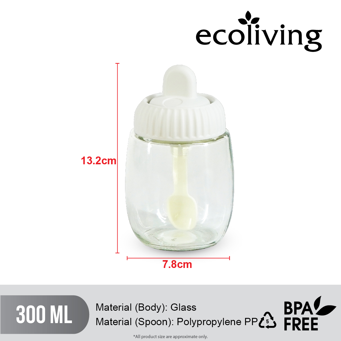 ECO LIVING 300ML Kitchen Glass Condiment Bottle With Spoon,Spice Seasoning Bottle,Bekas Rempah Ratus Bersudu, ECO-62 - Image 2