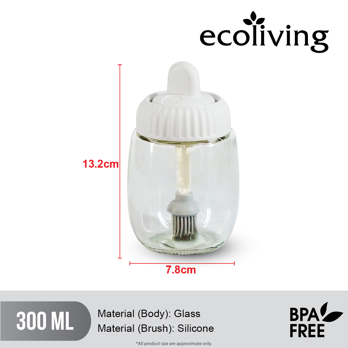 ECO LIVING 300ML Kitchen Glass Condiment Bottle With Brush,Spice Seasoning Bottle,Bekas Rempah Ratus Berberus, ECO-63 - Image 3