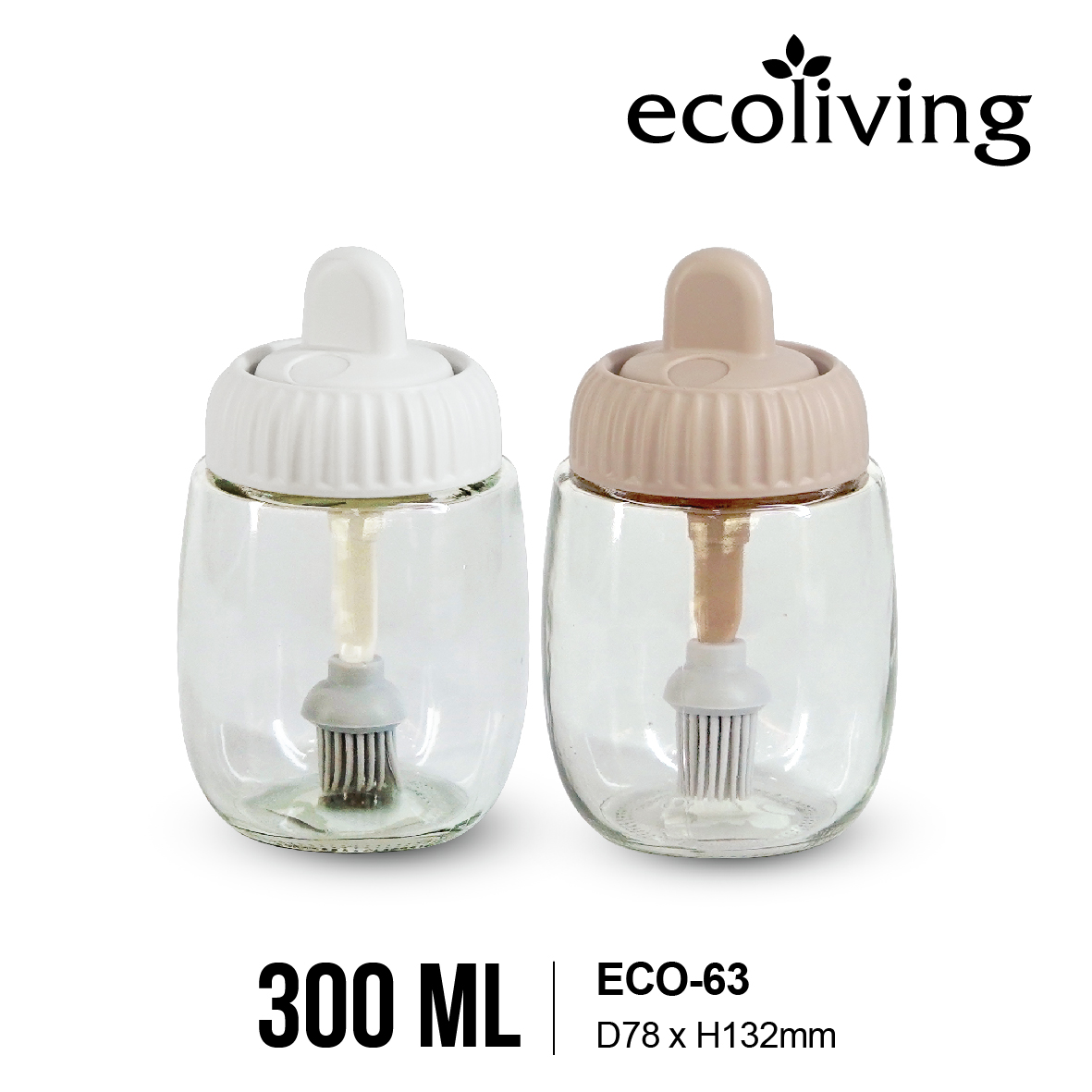 ECO LIVING 300ML Kitchen Glass Condiment Bottle With Brush,Spice Seasoning Bottle,Bekas Rempah Ratus Berberus, ECO-63 - Image 2