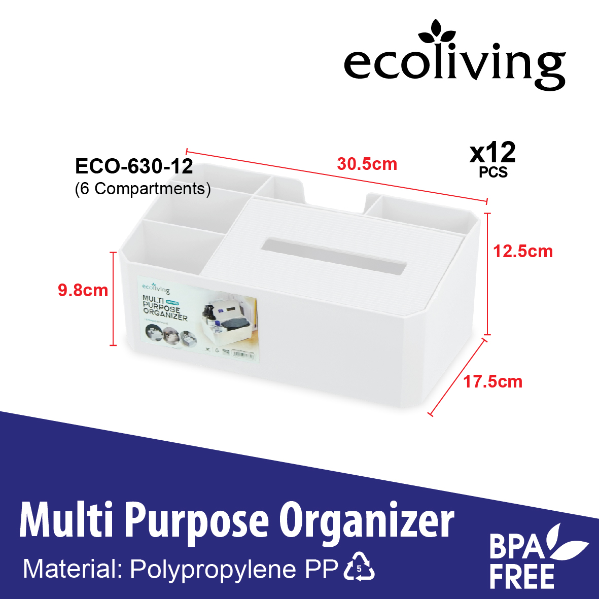 ECO LIVING CARTON DEAL 12Pcs/Pack TV Remote Office Stationery Cosmetic Mask Tissue Organizer,Kotak Simpanan,ECO-630-12 - Image 2