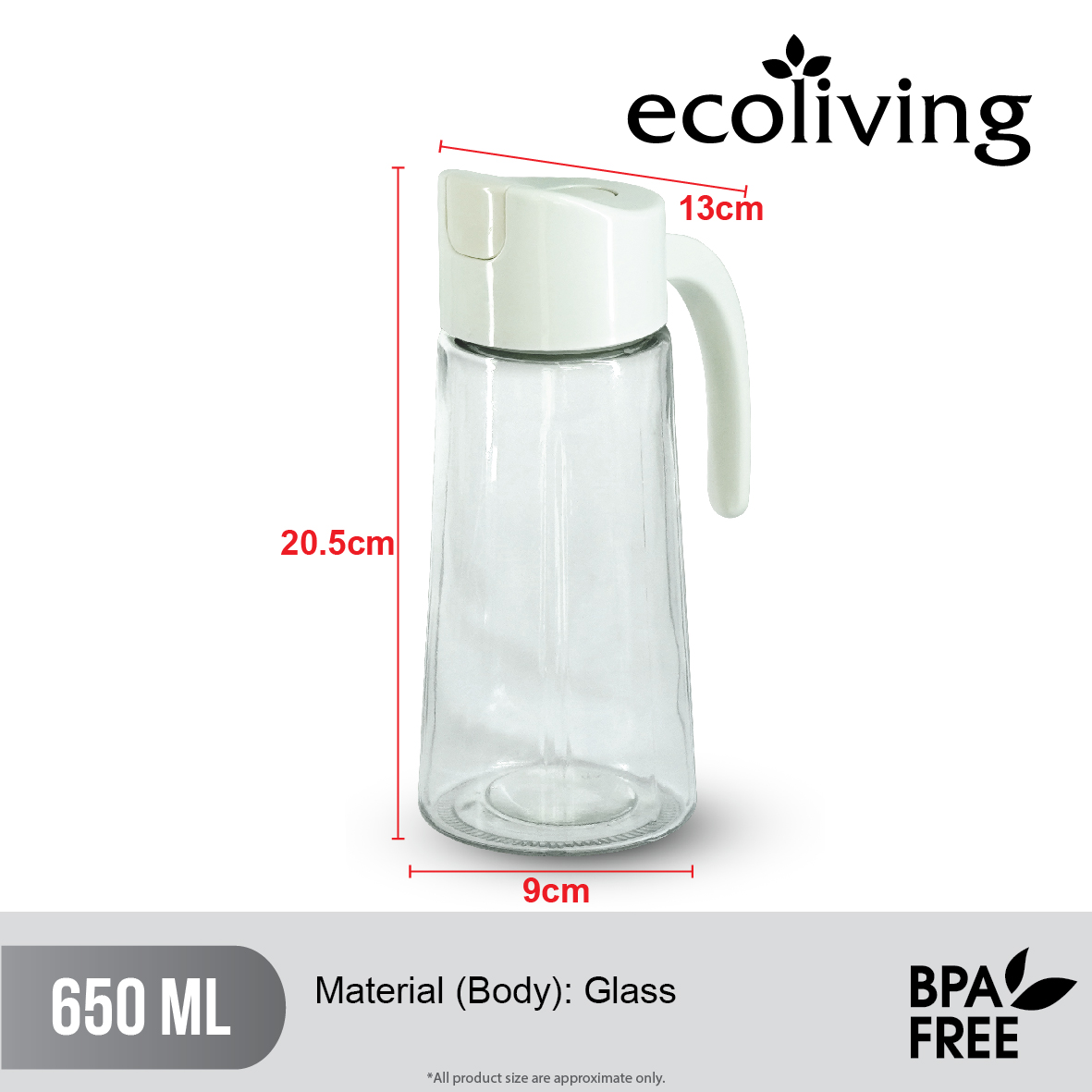 ECO LIVING 650ml Kitchen Glass Condiment Jar With Handle/Cover, Spice Seasoning Oil Bottle, Bekas Minyak, ECO-64 - Image 3