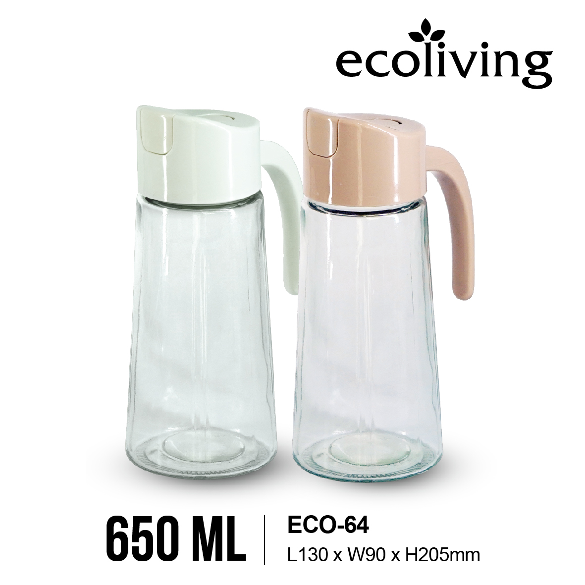 ECO LIVING 650ml Kitchen Glass Condiment Jar With Handle/Cover, Spice Seasoning Oil Bottle, Bekas Minyak, ECO-64 - Image 2