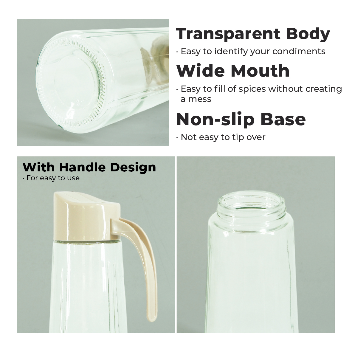 ECO LIVING 650ml Kitchen Glass Condiment Jar With Handle/Cover, Spice Seasoning Oil Bottle, Bekas Minyak, ECO-64 - Image 4
