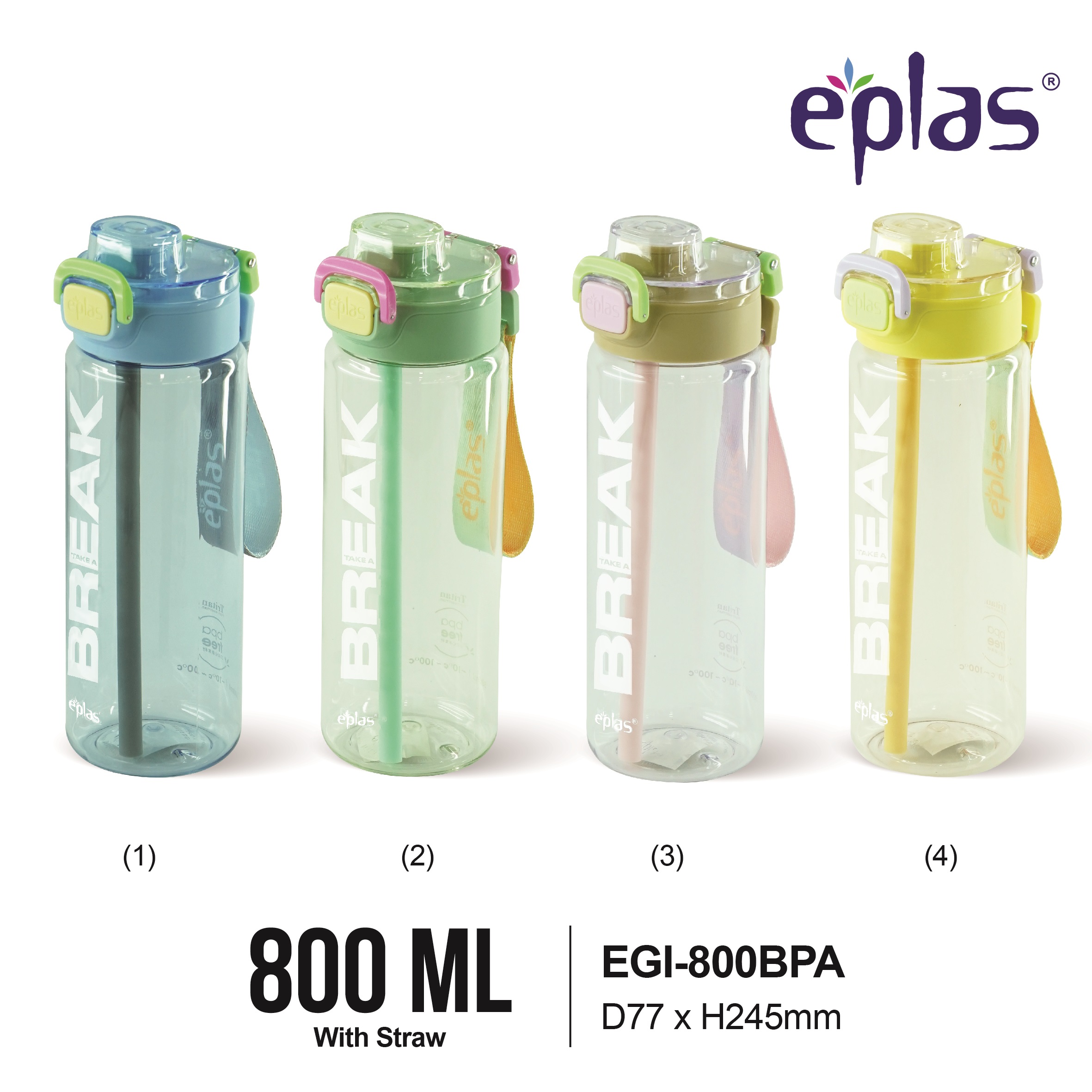 EPLAS GRAPHIC 800ml 2 Way Spout One Touch Water Bottle W/Straw Handle&Safety Lock,Graphic Bottle,Botol Air,EGI-800BPA - Image 8