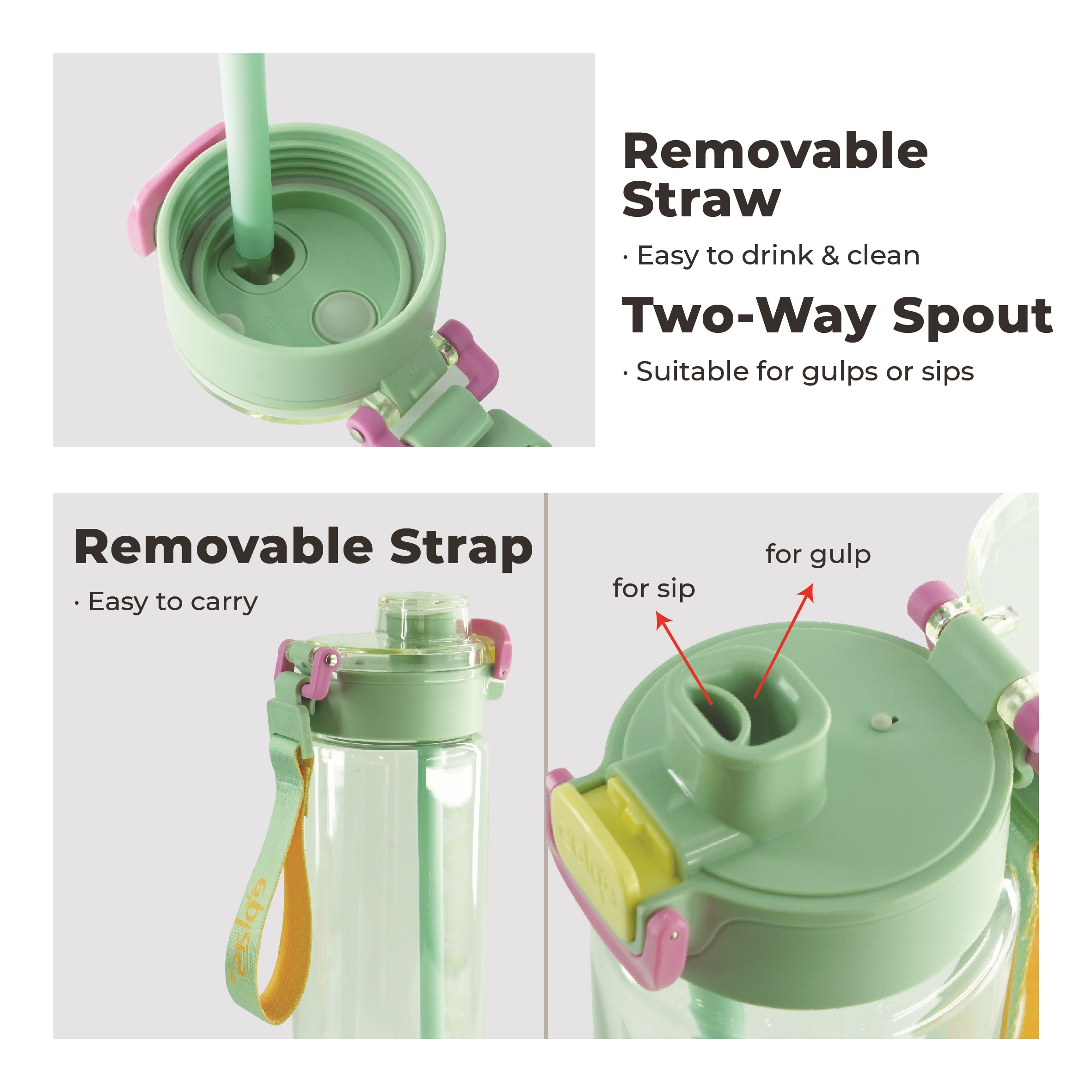 EPLAS GRAPHIC 800ml 2 Way Spout One Touch Water Bottle W/Straw Handle&Safety Lock,Graphic Bottle,Botol Air,EGI-800BPA - Image 6