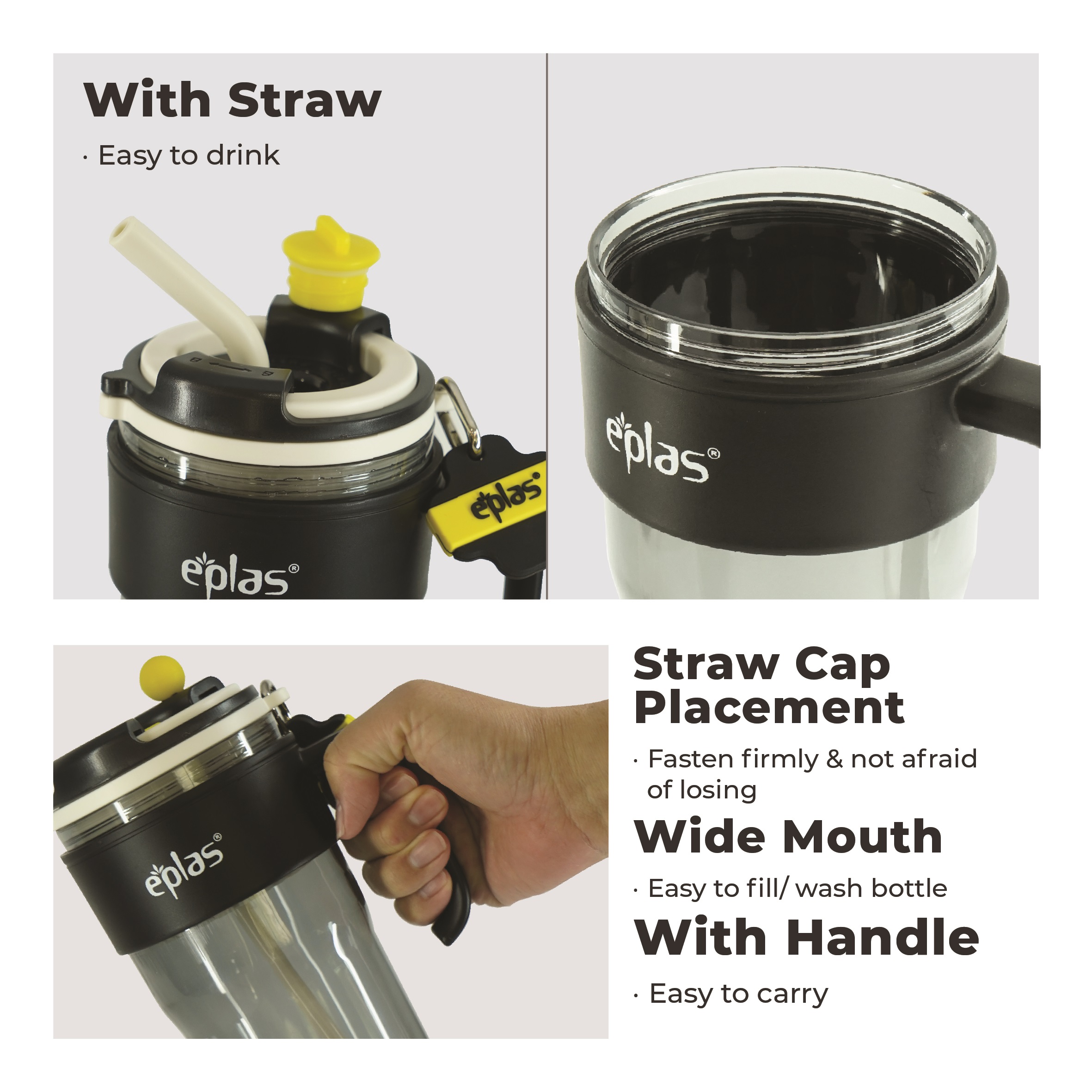 EPLAS MODERN 1200ml 2 Way Drinking Tumbler Mug With Straw & Handle & Filter, Tumbler Mug Dengan Pemegang, EGJ-1200BPA - Image 5