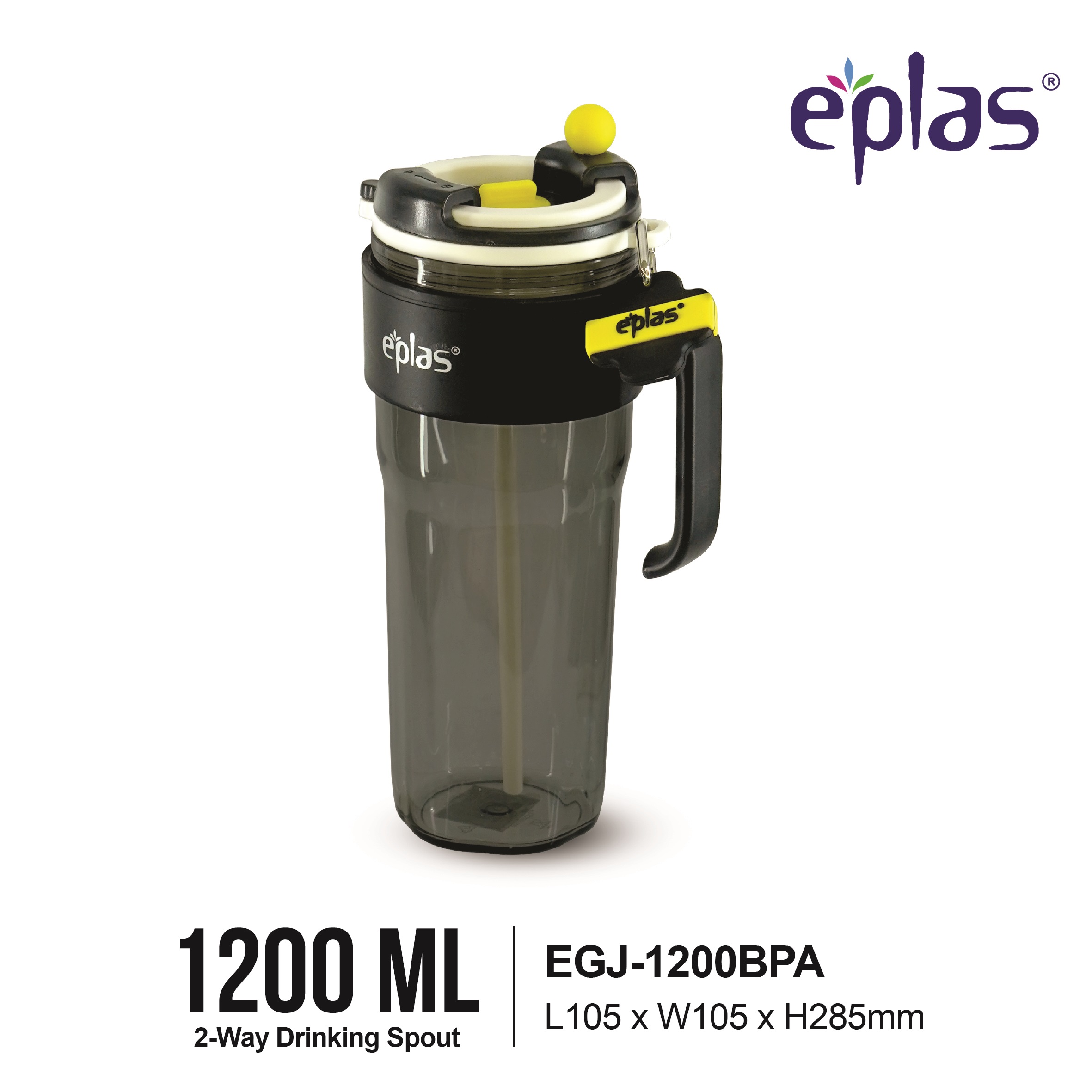 EPLAS MODERN 1200ml 2 Way Drinking Tumbler Mug With Straw & Handle & Filter, Tumbler Mug Dengan Pemegang, EGJ-1200BPA