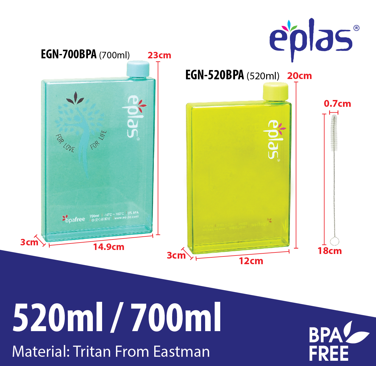 EPLAS MODERN 520/700ml Travel Water Bottle, Memo Bottle, Water Tumbler, Botol Air, BPA Free, EGN-520BPA, EGN-700BPA - Image 2