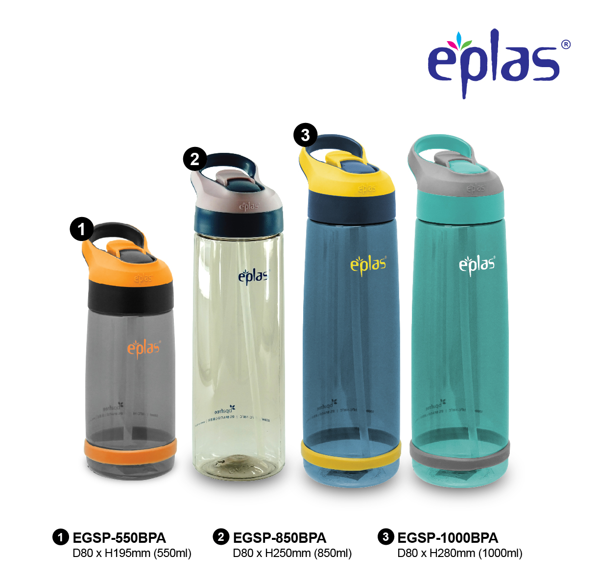 EPLAS MODERN Sport Water Bottle With Straw & Handle,Travel Tumbler, Botol Air, EGSP-550BPA, EGSP-850BPA, EGSP-1000BPA - Image 4