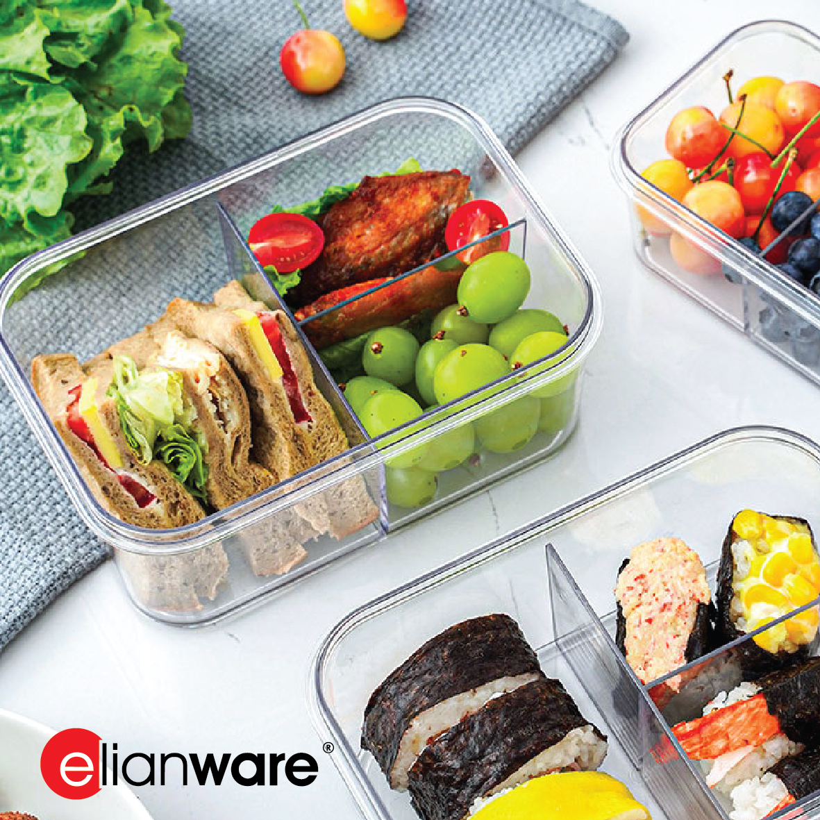 ELIANWARE OFFER PACK 2/3 Compartments Airtight Bento Lunch Box W/Fork & Spoon W/Beg, E-1227/WH, E-1228/WH - Image 6