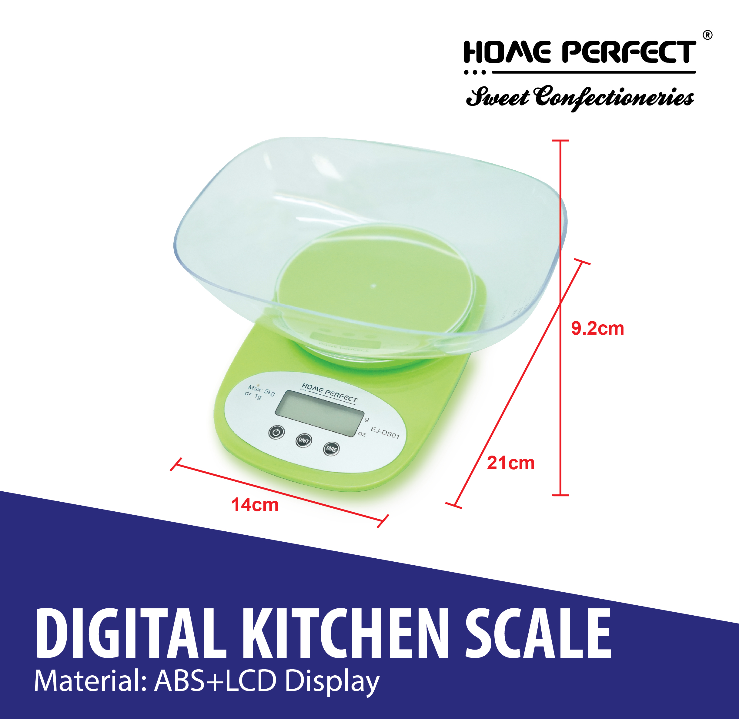 HOME PERFECT Kitchen Digital Electronic LCD Scale With Measuring Bowl (5 Kg), Multi-Function, Penimbang Dapur, EJ-DS01 - Image 2
