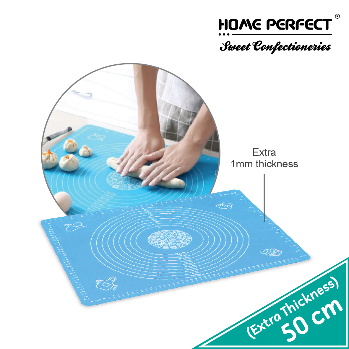 HOME PERFECT Silicone Baking Mat Dough Pad W/Measurement,Non-Stick Flour Rolling Mat,Tikar Pembakar6, EXY-L622