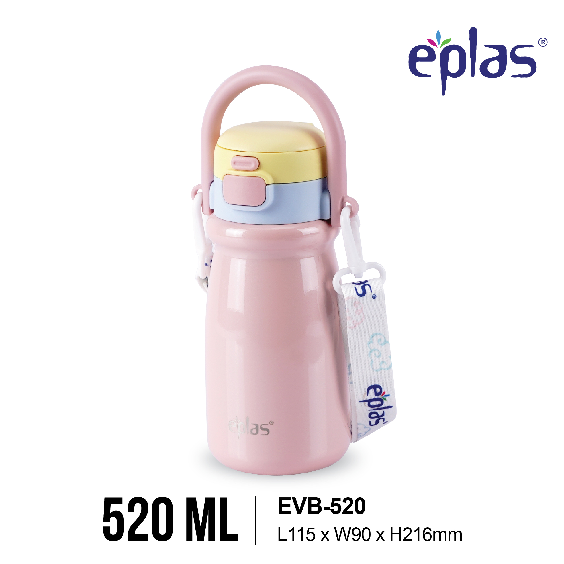 EPLAS THERMAL 520ML One Touch Macaron Stainless Steel Thermal Bottle with Handle and Strap, Botol Terma, EVB-520 - Image 4