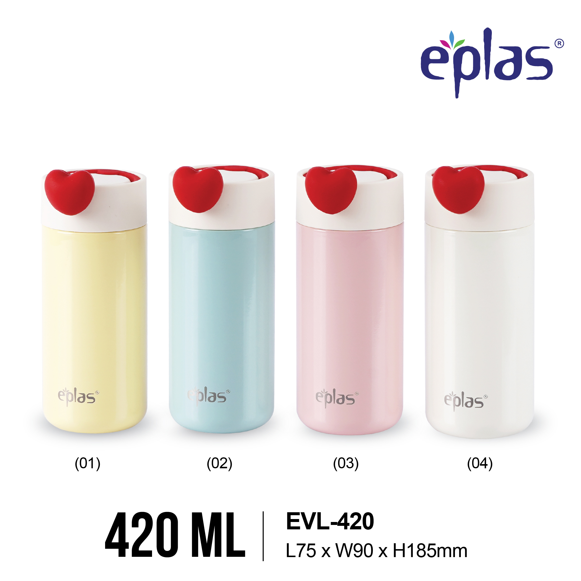 EPLAS THERMAL 420ML Macaron Love Handy Stainless Steel Thermal Bottle, Portable Flask Vacuum Bottle, Botol Terma,EVL-420