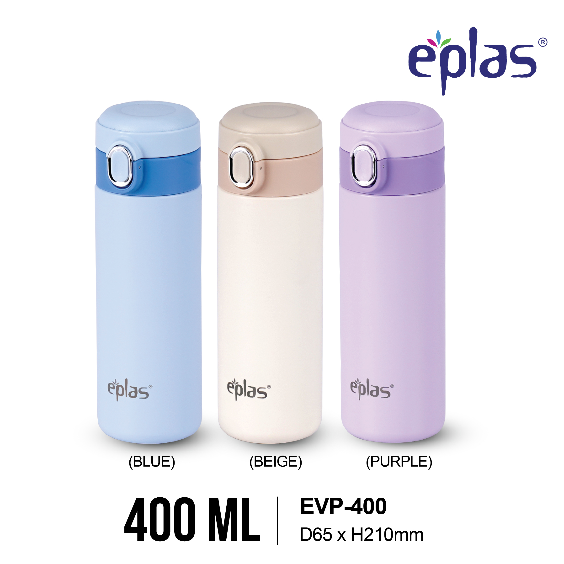 EPLAS THERMAL Flask, 400ml, One Touch Push Button, Drink Direct, Portable Travel Flask, S/S 304, EVP-400 - Image 2