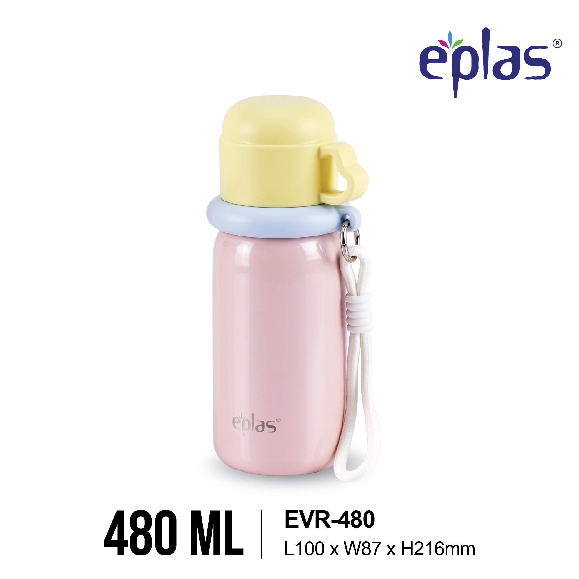 EPLAS THERMAL 480ML Macaron Handy Stainless Steel Thermal Bottle with Strap Handle and Cup, Botol Terma,EVR-480 - Image 2