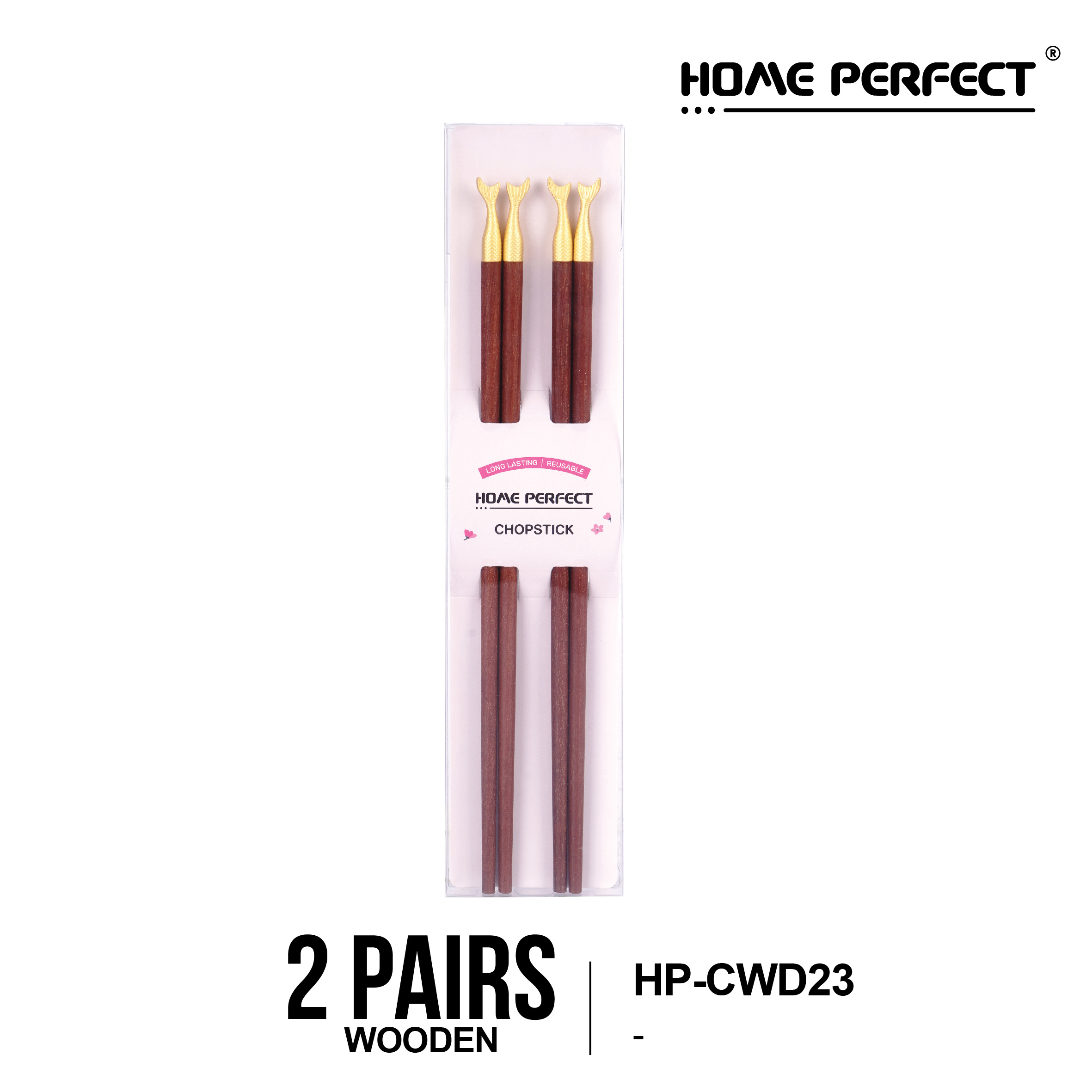HOME PERFECT 1/2pcs/Pack Trendy Style Wooden Chopsticks, Reusable Non Slip, Penyepit Makanan Kayu, HP-CWD11,23,29