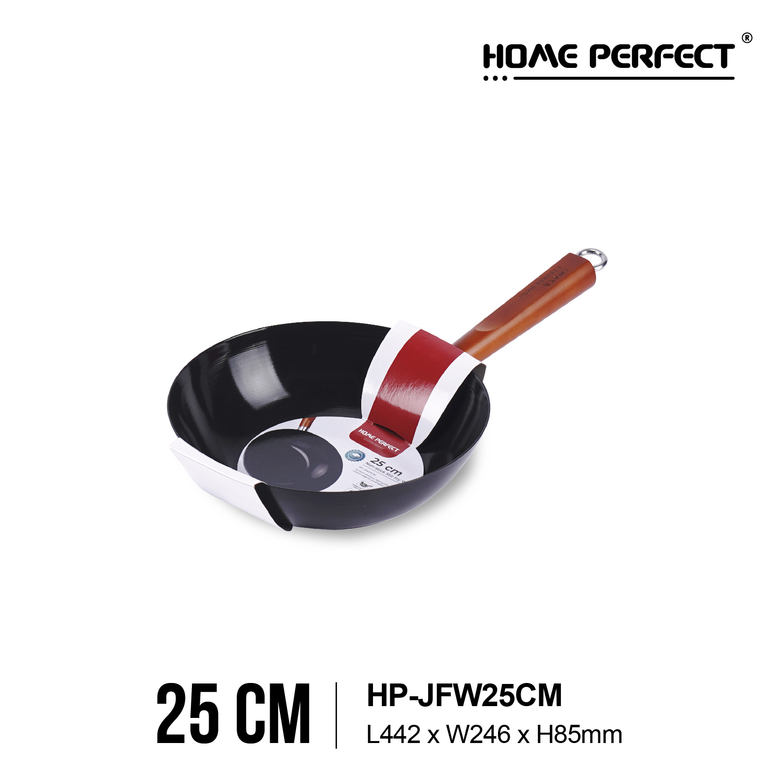 HOME PERFECT 24/25/30cm Non-Stick Fast Heat Stir Fry Wok W/Wooden Handle, Fry Pan, Kuali, HP-JFP24CM,HP-JFW25,30CM - Image 2