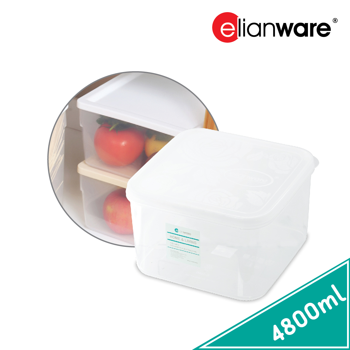 ELIANWARE 4800ml Stackable Smart Handle Container,Multipurpose Storage Keeper,Bekas, E-1090/T