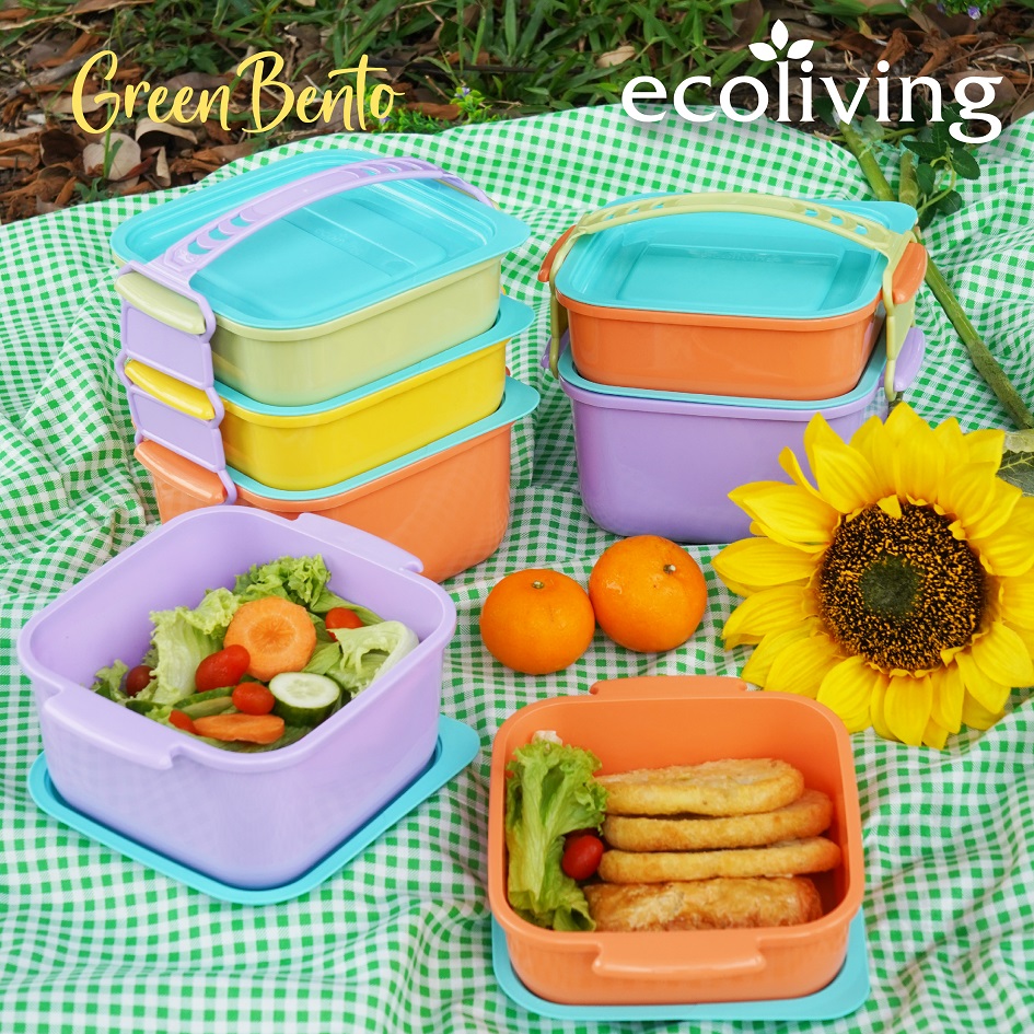 ECO LIVING 2/3 Tier Square Bento Lunch Box Food Carrier, Bekas Makanan, BPA Free, ECO-1013/2, ECO-1013/3 - Image 7