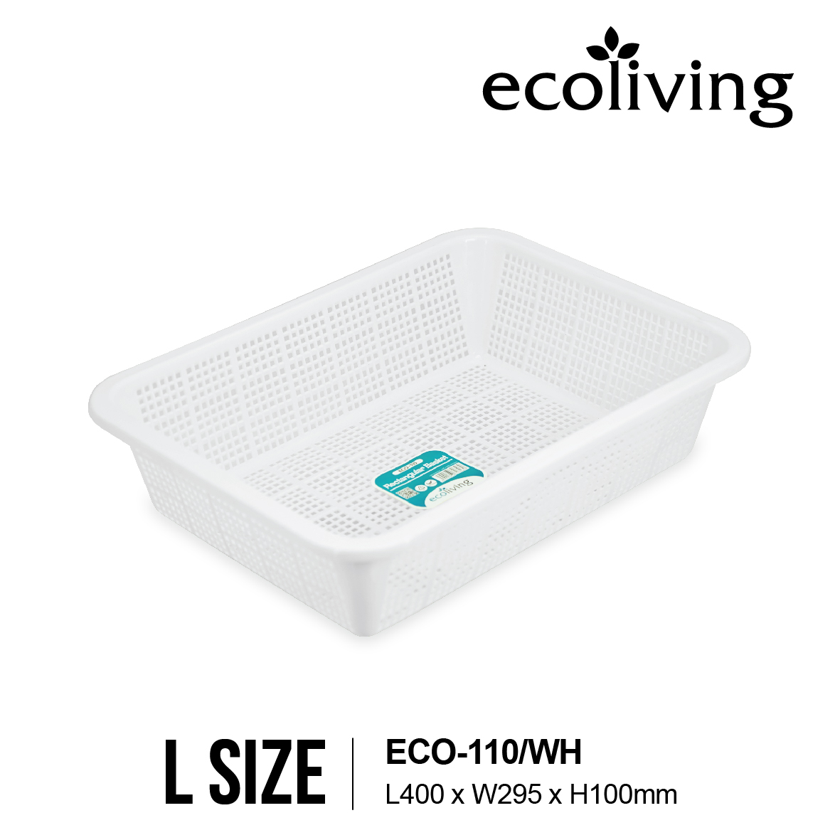 ECO LIVING Rect. Stackable Storage Basket, Kitchen Office Storage Bin Organizer, Bakul Kotak Simpanan, ECO-109/WH, ECO-110/WH