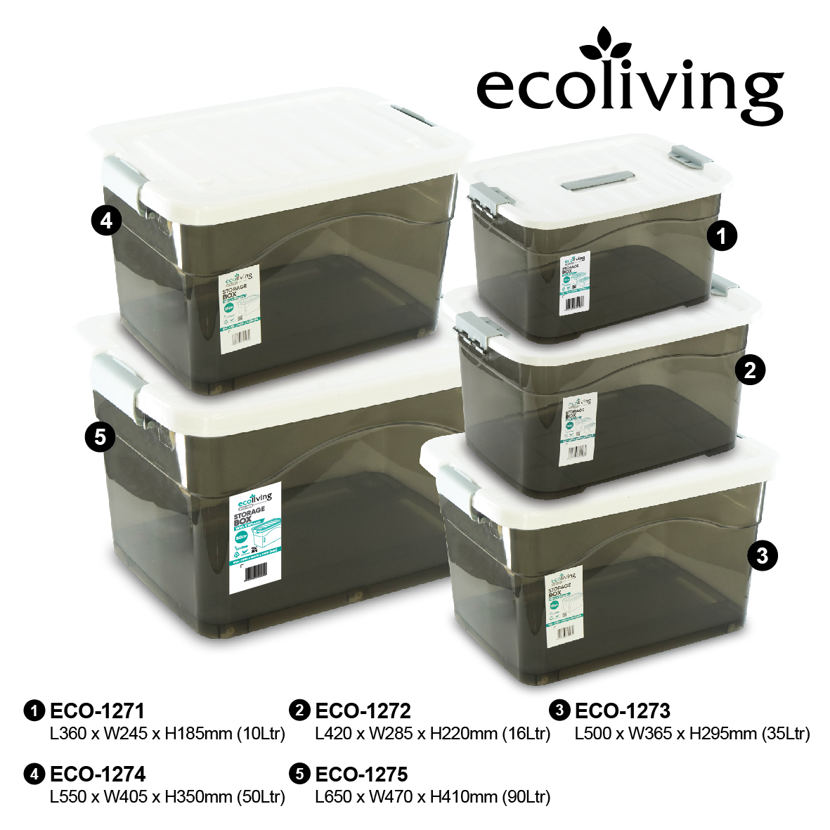 ECO LIVING 90/120Ltr Stackable Storage Box With 6/8 Wheels, Space Organizer, Kotak Penyimpanan, ECO-1275,ECO-1270 - Image 3