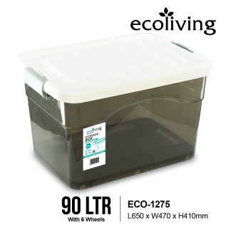 ECO LIVING 90/120Ltr Stackable Storage Box With 6/8 Wheels, Space Organizer, Kotak Penyimpanan, ECO-1275,ECO-1270