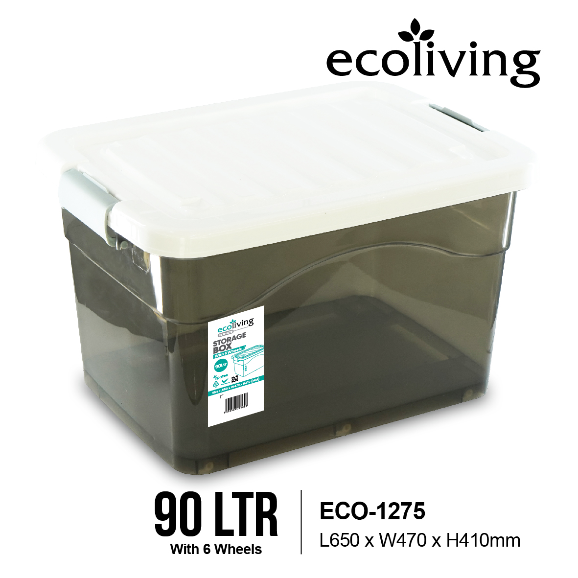 ECO LIVING 90/120Ltr Stackable Storage Box With 6/8 Wheels, Space Organizer, Kotak Penyimpanan, ECO-1275,ECO-1270