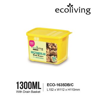 ECO LIVING 900/1300ml Rect Airtight ECO Smart Keeper w/Drainer, Food Container, Bekas Makanan, ECO-1634DB,ECO-1635DB/C