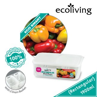 ECO LIVING 1900/2900ml Rect Airtight ECO Smart Keeper w/Drainer, Food Container, Bekas Makanan, ECO-1637DB,1638DB/2/WH