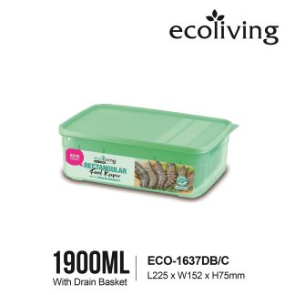 ECO LIVING 1900/2900ml Rect Airtight ECO Smart Keeper w/Drainer, Food Container, Bekas Makanan, ECO-1637DB,1638DB/C