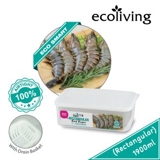 ECO LIVING 1900/2900ml Rect Airtight ECO Smart Keeper w/Drainer, Food Container, Bekas Makanan, ECO-1637DB,1638DB/WH