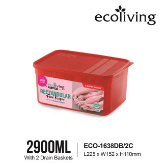 ECO LIVING 1900/2900ml Rect Airtight ECO Smart Keeper w/Drainer, Food Container, Bekas Makanan, ECO-1637DB,ECO-1638DB/2C