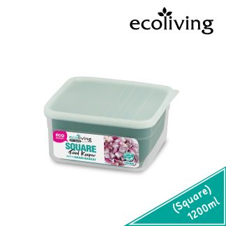 ECO LIVING 1.2/1.9L Square Airtight Eco Smart Keeper w/Drainer, Food Container, Bekas Makanan, ECO-1644DB,1645DB/WH