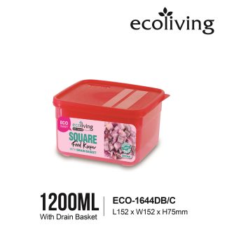 ECO LIVING 1.2/1.9L Square Airtight Eco Smart Keeper w/Drainer, Food Container, Bekas Makanan, ECO-1644DB,ECO-1645DB/C