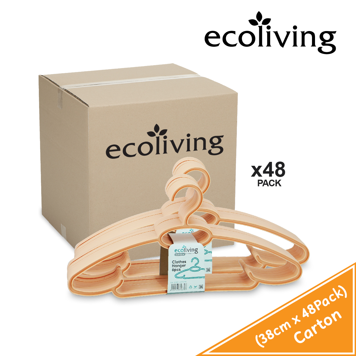 ECO LIVING CARTON DEAL 48Pcs/Pack Colourful Modern Clothes Hanger Set With 2 Side Hooks,Penyangkut Baju,ECO-22/6-48