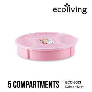 ECO LIVING Colourful Round Cookies Candy Snack Tray With 5 Compartment Canister, Bekas Hidangan Snek, ECO-8003