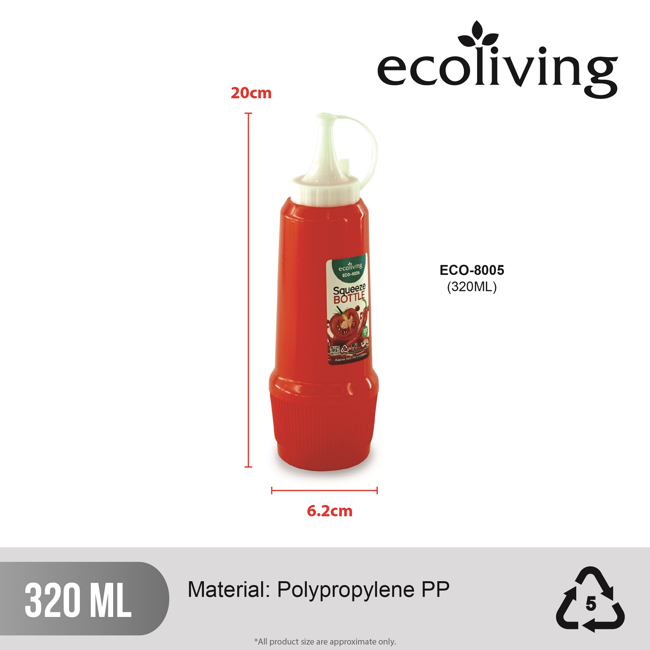 ECO LIVING 320ml Ketchup Tomato Sauce & Spice Bottle, Squeezer, Botol Sos & Rempah, ECO-8005 - Image 2