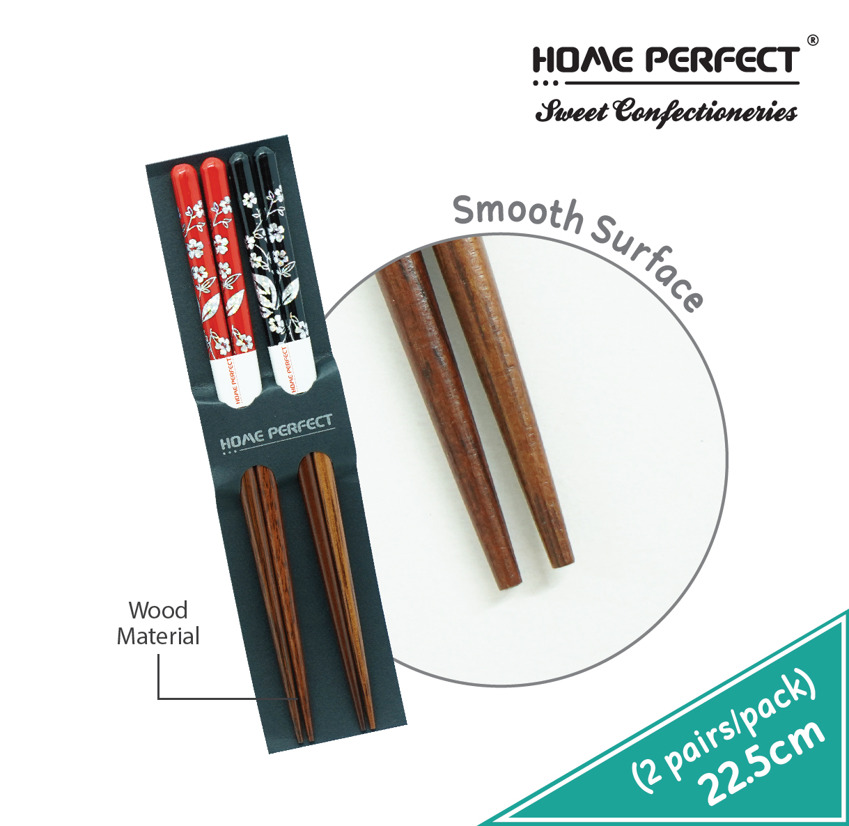 HOME PERFECT Trendy Style Wooden Chopsticks (2pcs/pack), Reusable Non-Slip, EJ-TY21, EJ-TY38