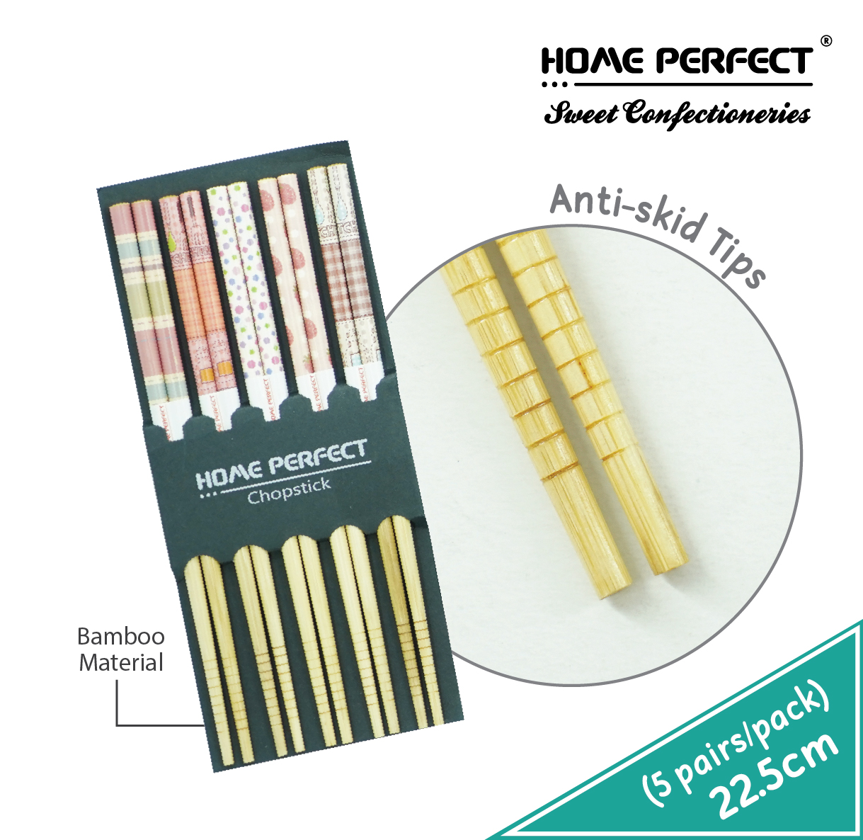 HOME PERFECT Trendy Style Wood Chopsticks(5pcs/pack),Reuse Non-Slip, EJ-TY5, EJ-TY31