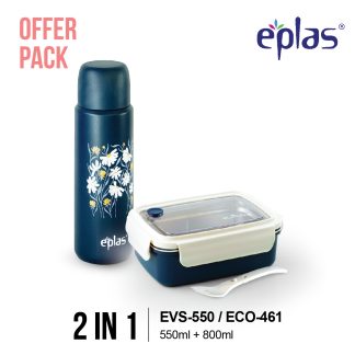 EPLAS OFFER PACK 2IN1 550+800ML S/Steel 316 Thermal Flask And Airtight S/Steel Lunch Box, EVS-550/ECO-461
