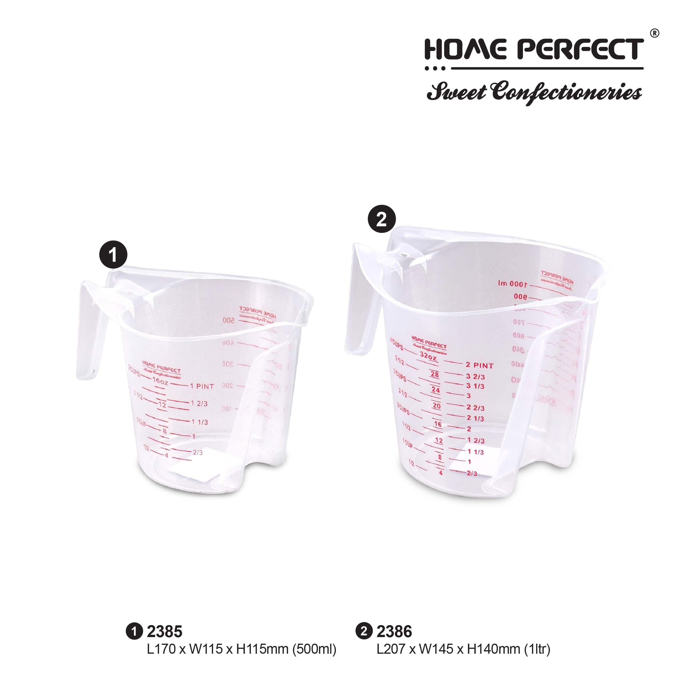 HOME PERFECT 250/500/1000ml Transparent Beaker Measuring Cup Jug W/Handle & Scale,Cawan Penyukat,2384,2385,2386 - Image 3